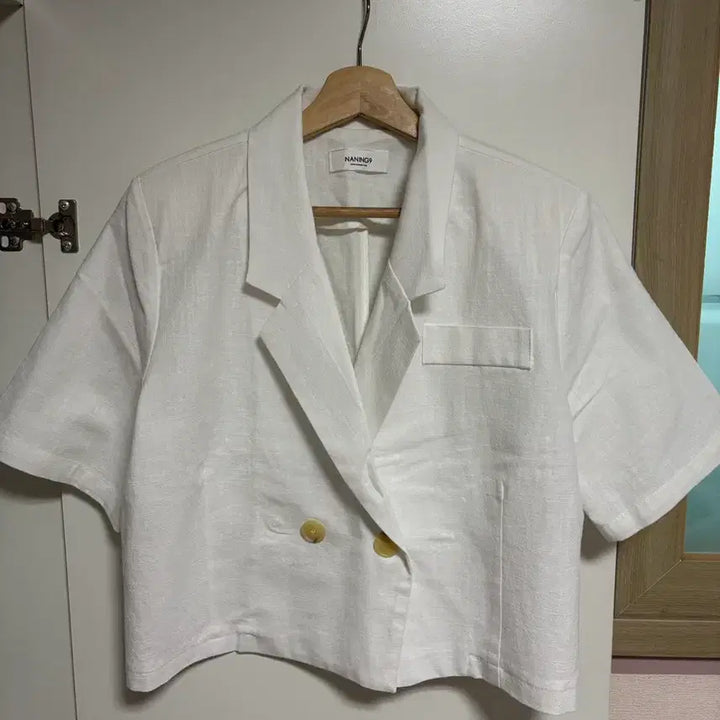 [BUNJANG] NANING9 Linen Short Sleeve Jacket White / NANING9 화이트 린넨 반팔 자켓