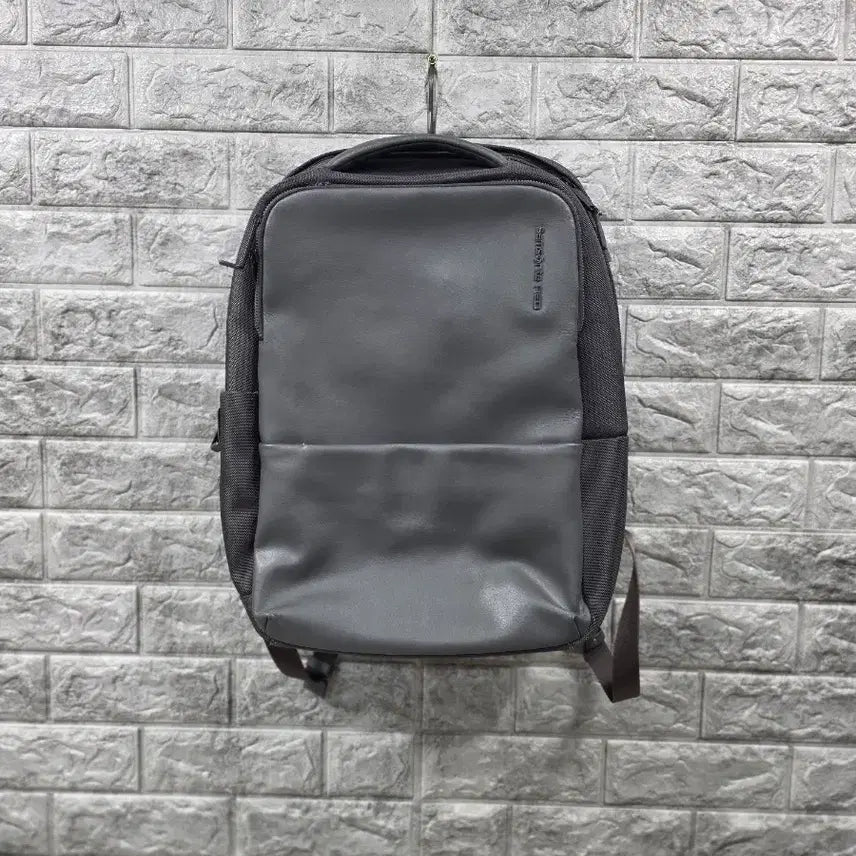 [BUNJANG] Samsonite Grey Leather Trim Backpack / 쌤소나이트 백팩 회색 가방  사이즈 40*30 앞쪽 가죽