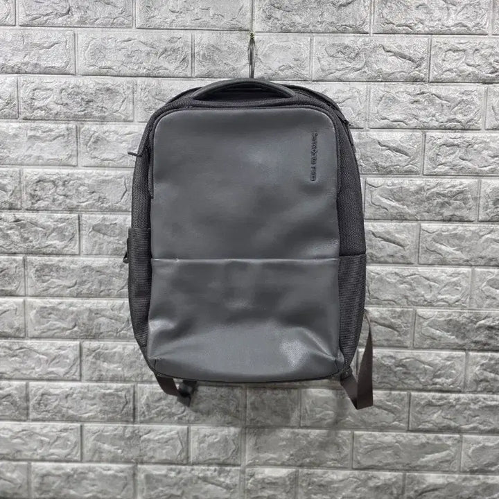 [BUNJANG] Samsonite Grey Leather Trim Backpack / 쌤소나이트 백팩 회색 가방  사이즈 40*30 앞쪽 가죽