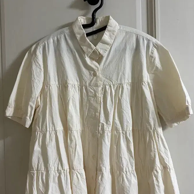 [BUNJANG] Ivory Crinkle Short-Sleeve Summer Shirt Blouse / 아이보리 바스락 캉캉 반팔 여름 셔츠 블라우스