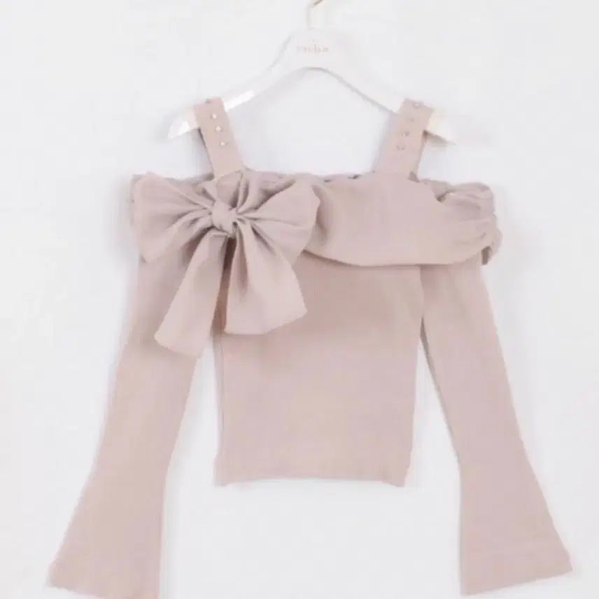 [BUNJANG] Evelyn Ribbon Off-Shoulder Knit Top Pink / evelyn 리본 오프숄더 니트 탑 에블린 핑크