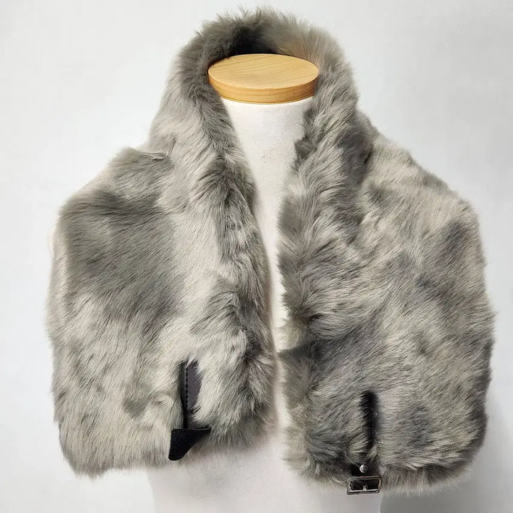[BUNJANG] Renoma Paris Eco Fur Leather Buckle Scarf Grey / [새상급] 레노마 파리 에코 퍼 가죽 버클 머플러 그레이
