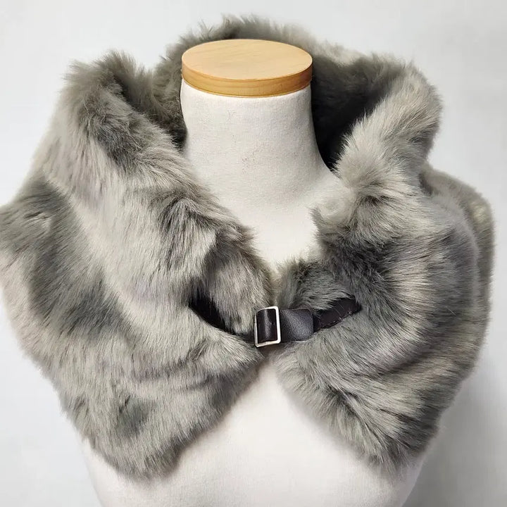 [BUNJANG] Renoma Paris Eco Fur Leather Buckle Scarf Grey / [새상급] 레노마 파리 에코 퍼 가죽 버클 머플러 그레이