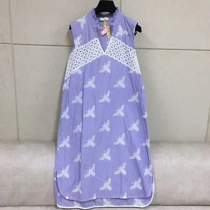 [BUNJANG] Sandro Purple Dragonfly Embroidered Sleeveless Dress / 산드로 정품 퍼플 잠자리 자수 민소매 원피스