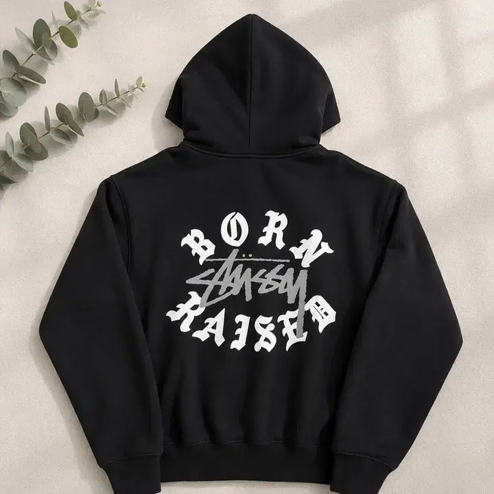 [BUNJANG] Stussy x BornxRaised Logo Zip-Up Hoodie Black / 스투시 x 본앤레이즈드 로고 후드 집업 블랙