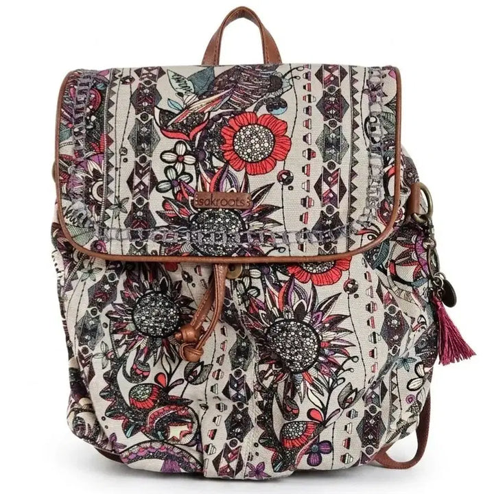 [BUNJANG] Sael Kroots Flower Pattern Backpack / 삭루츠 플라워 패턴 백팩 가방/모리걸 히피