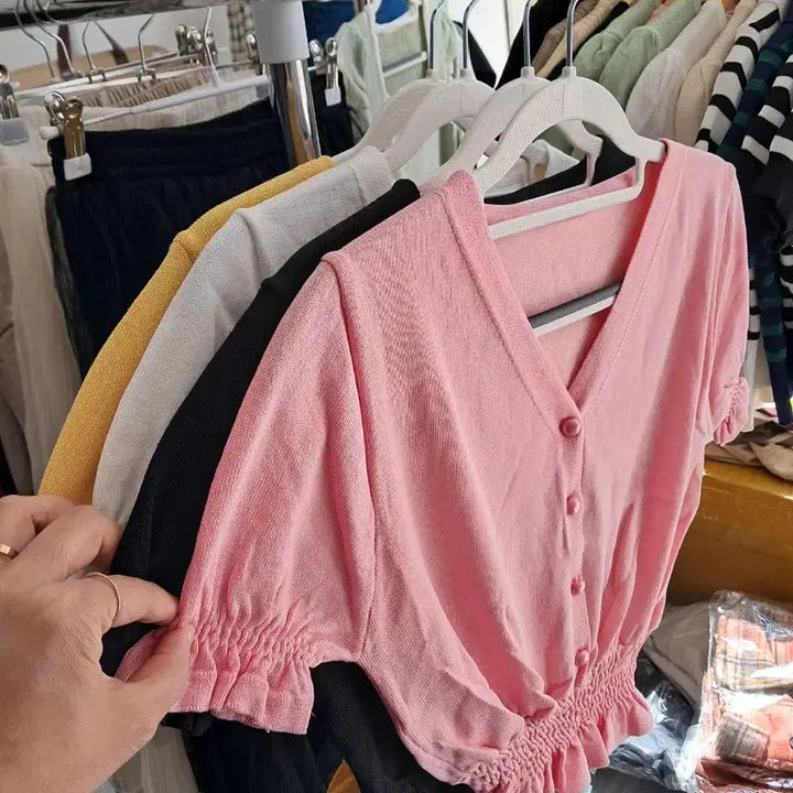 [BUNJANG] Shirring Blouse Knit Top / 셔링 블라우스 니트티 55까지 새옷