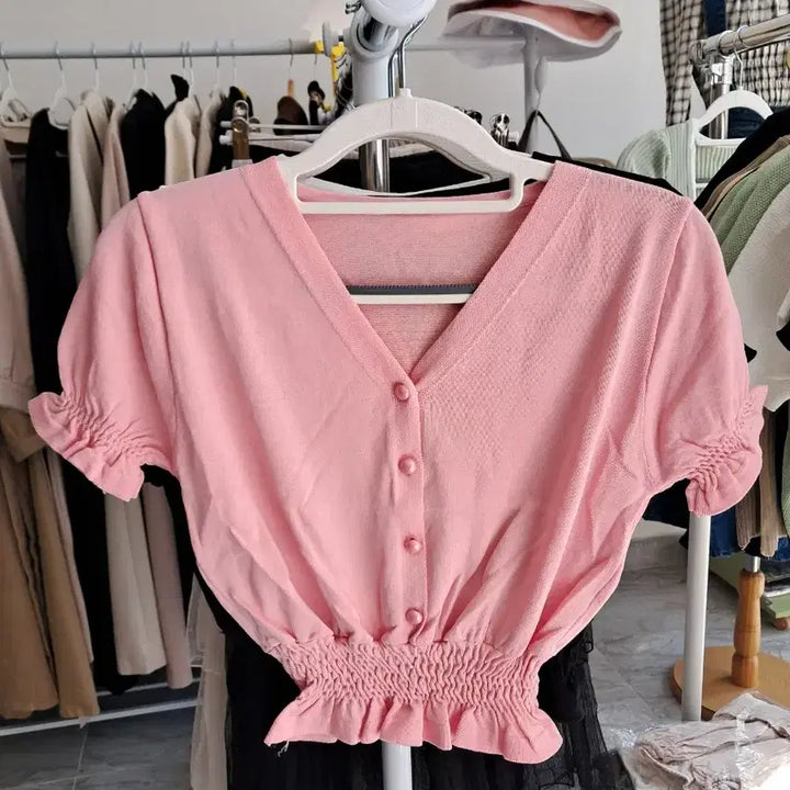 [BUNJANG] Shirring Blouse Knit Top / 셔링 블라우스 니트티 55까지 새옷