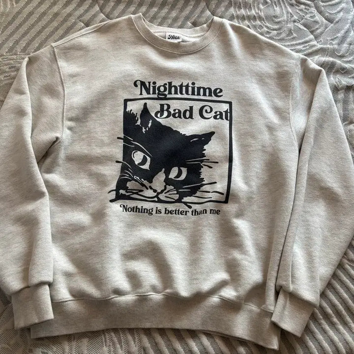 [BUNJANG] NOTHING IS BETTER THAN ME BAD CAT Sweatshirt Oatmeal / 낫띵이즈베럴댄미 BAD CAT 맨투맨 오트밀
