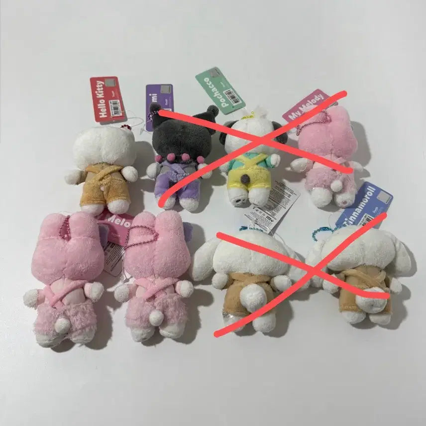 [BUNJANG] Sanrio Hello Kitty &amp; My Melody Overalls Plush Doll Keychain / 산리오 헬로키티,마멜 멜빵 인형 키링