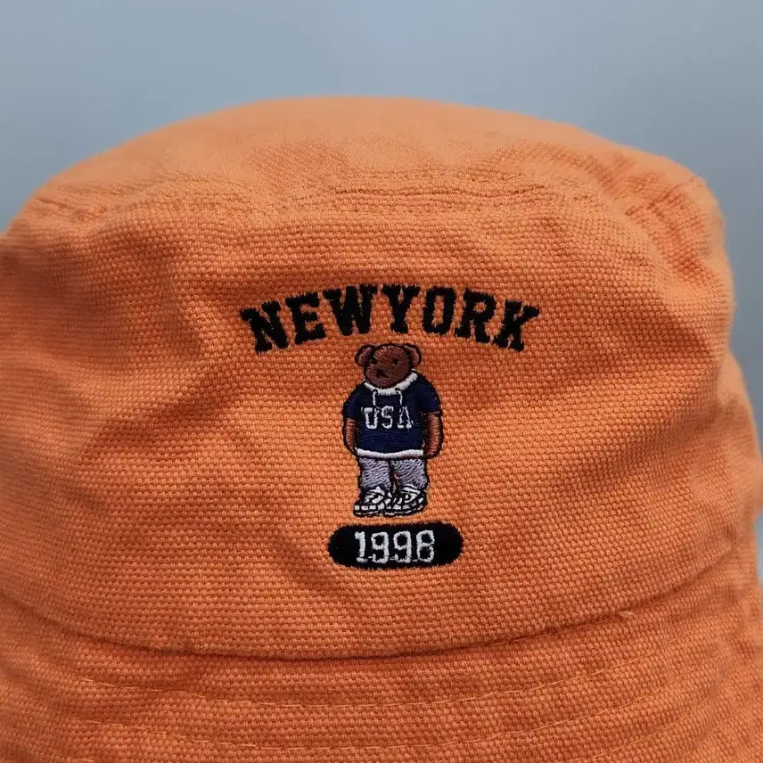[BUNJANG] Millitage New York Bear Embroidery Bucket Hat Orange / 밀리티지 millitage 뉴욕 곰돌이 자수 버킷햇 벙거지모자 오렌지