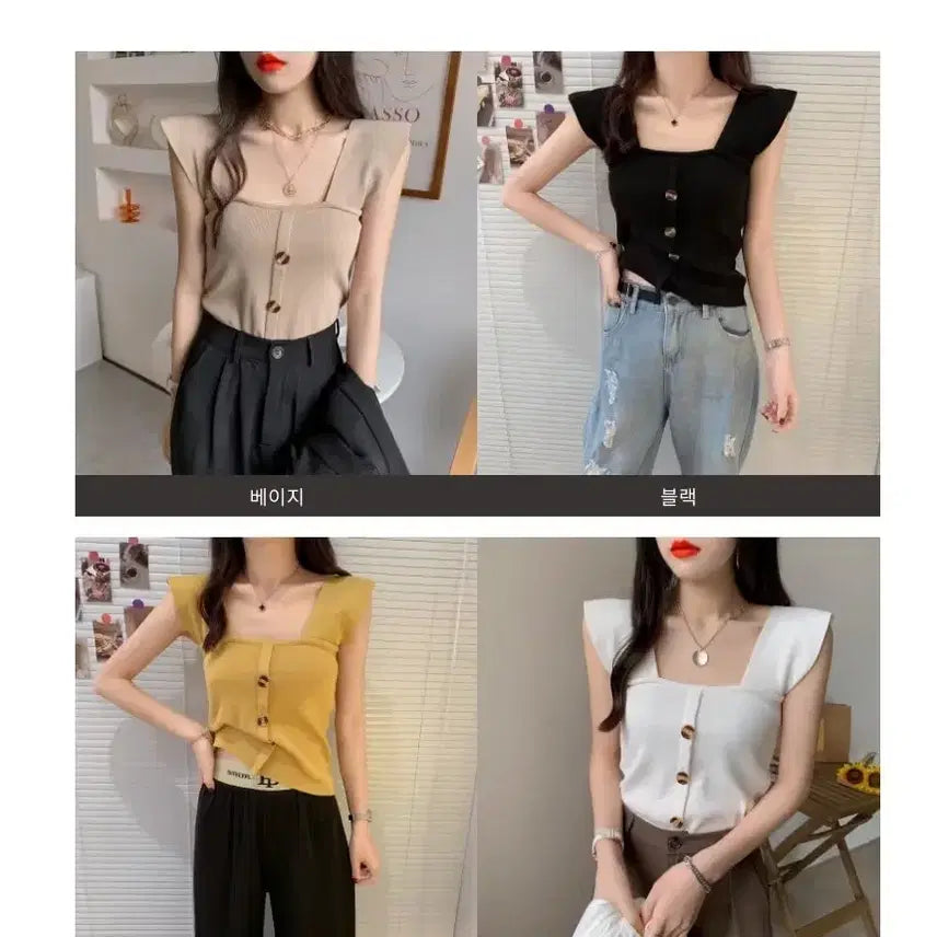 [BUNJANG] Square Neck Button Sleeveless Top - Black / (새상품)스퀘어넥 버튼 나시 블랙 민소매