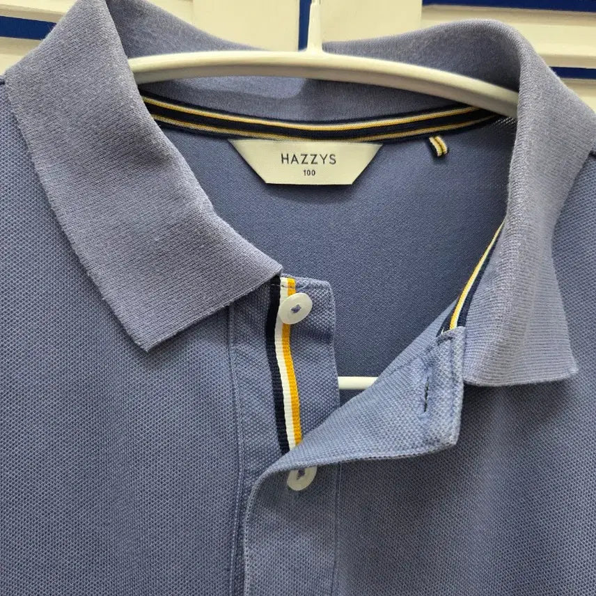 [BUNJANG] Hazzys Blue Melange Collar T-Shirt / 헤지스 블루 멜란지 카라 티셔츠