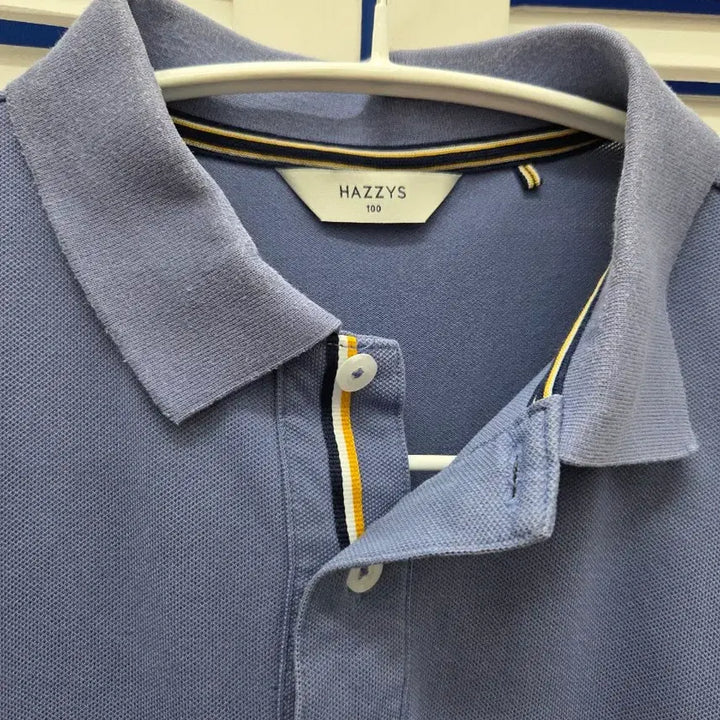 [BUNJANG] Hazzys Blue Melange Collar T-Shirt / 헤지스 블루 멜란지 카라 티셔츠