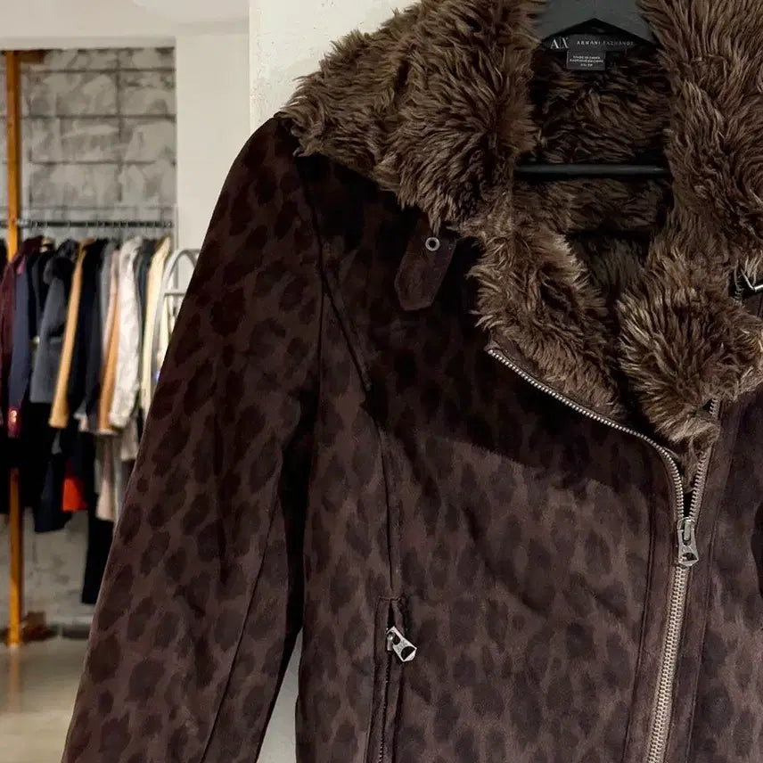 [BUNJANG] Armani Exchange Brown Leopard Fur Mustang Jacket / 아르마니 익스체인지 브라운 레오파드 퍼 무스탕 자켓