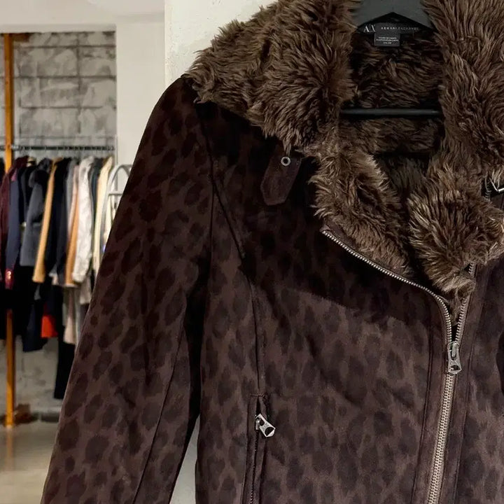 [BUNJANG] Armani Exchange Brown Leopard Fur Mustang Jacket / 아르마니 익스체인지 브라운 레오파드 퍼 무스탕 자켓