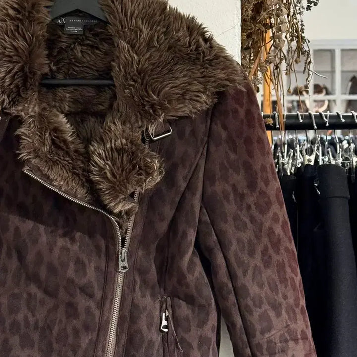 [BUNJANG] Armani Exchange Brown Leopard Fur Mustang Jacket / 아르마니 익스체인지 브라운 레오파드 퍼 무스탕 자켓