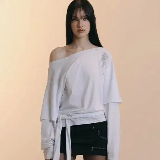 [BUNJANG] Please No Follow Noice Tie Long Sleeve Top (White) / 플리즈노팔로우 Noice Tie Long Sleeve Top (White