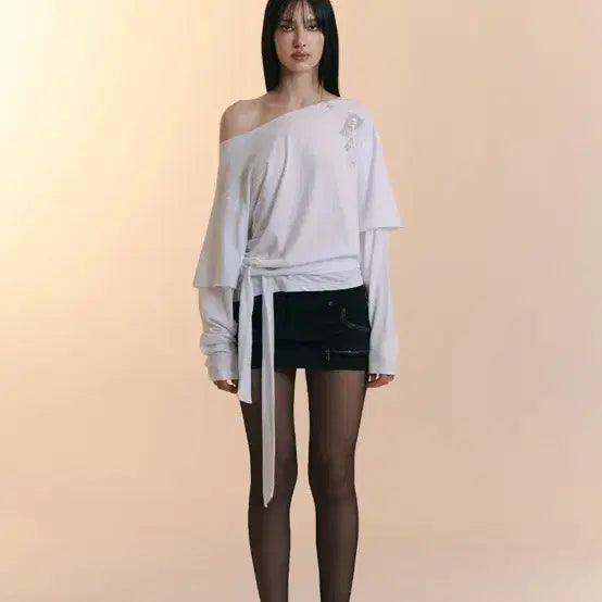 [BUNJANG] Please No Follow Noice Tie Long Sleeve Top (White) / 플리즈노팔로우 Noice Tie Long Sleeve Top (White