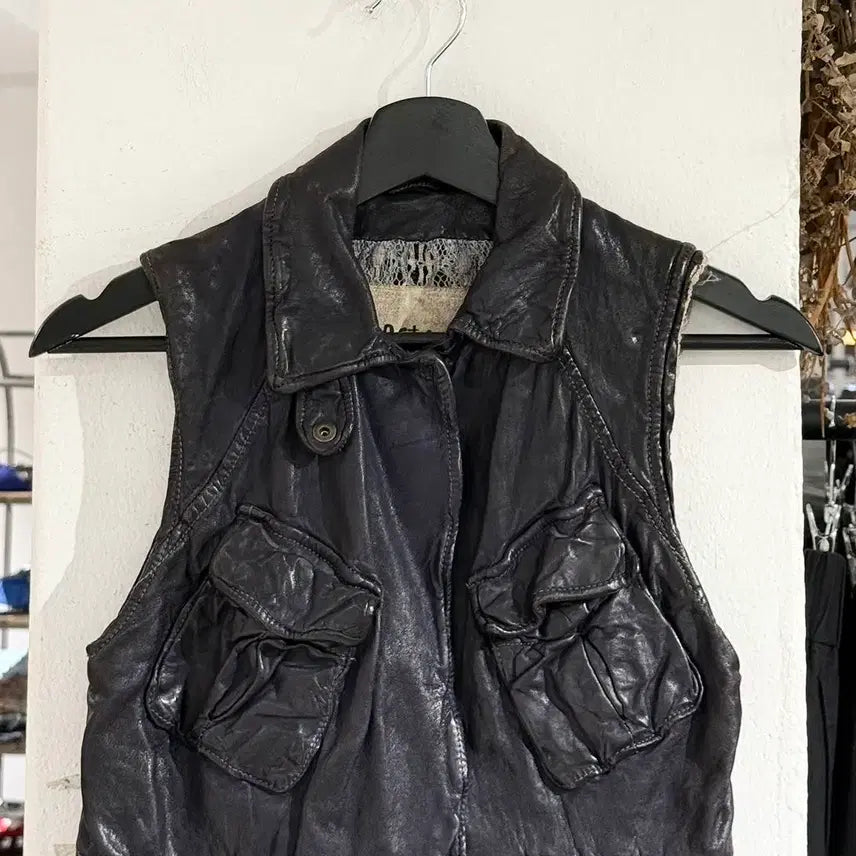 [BUNJANG] Giorgio Brato Black Lambskin Pocket Vest / 조르지오 브라토 블랙 램스킨 포켓 베스트