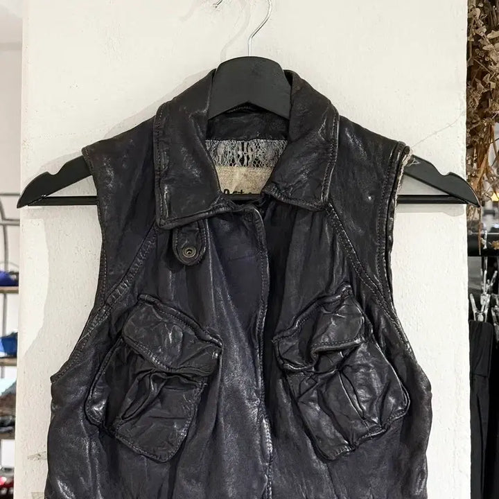 [BUNJANG] Giorgio Brato Black Lambskin Pocket Vest / 조르지오 브라토 블랙 램스킨 포켓 베스트