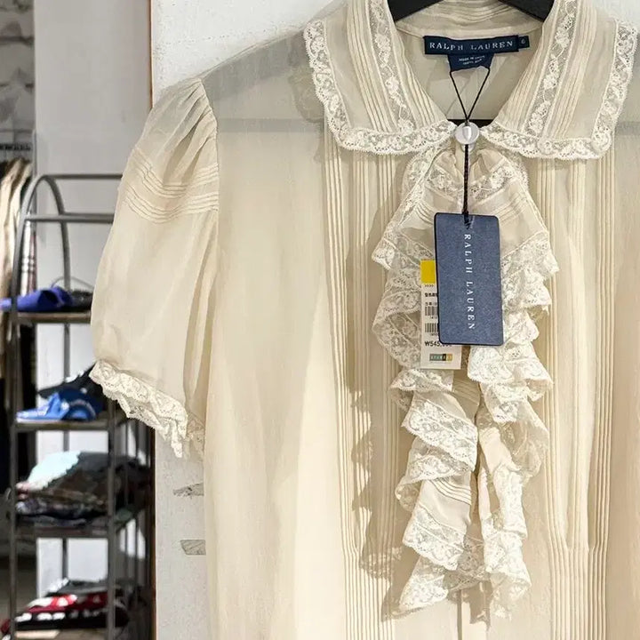 [BUNJANG] Ralph Lauren Ivory Silk Frill Half Blouse Size 6 / 랄프로렌 아이보리 실크 프릴 하프 블라우스