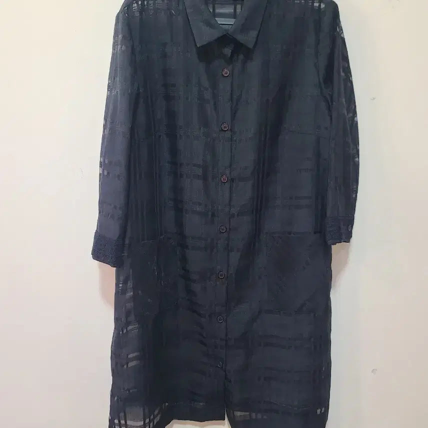 [BUNJANG] Program Black See-through Check Long Shirt Dress / 프로그램 블랙 시스루 체크 롱 셔츠 원피스