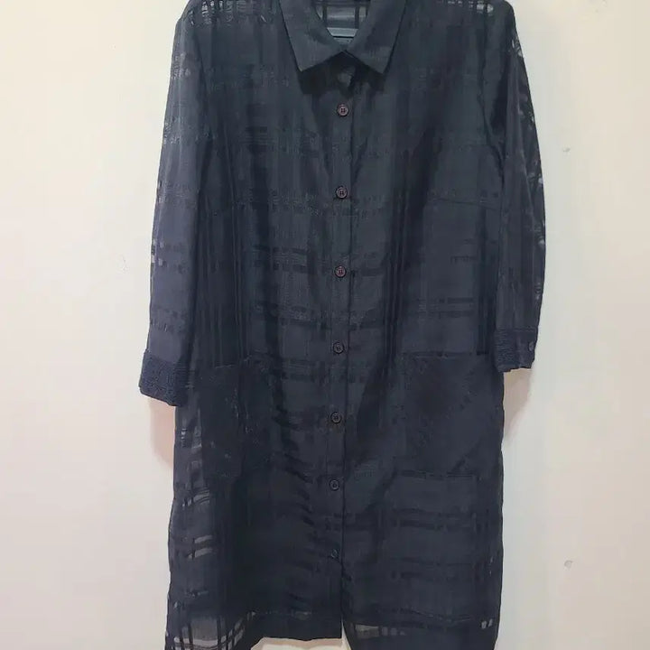 [BUNJANG] Program Black See-through Check Long Shirt Dress / 프로그램 블랙 시스루 체크 롱 셔츠 원피스
