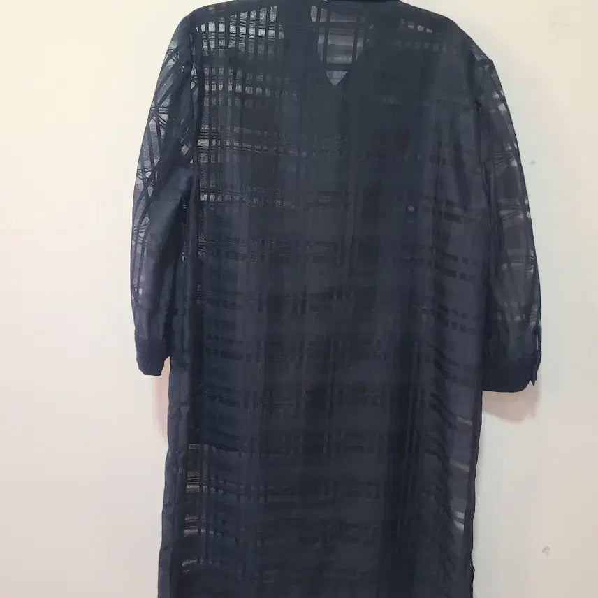 [BUNJANG] Program Black See-through Check Long Shirt Dress / 프로그램 블랙 시스루 체크 롱 셔츠 원피스
