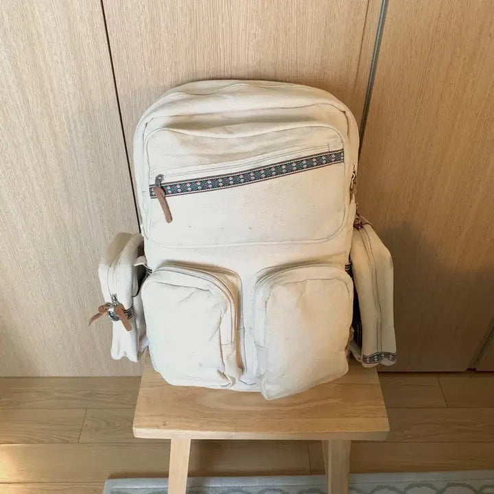 [BUNJANG] Yeorakids Ivory Canvas Backpack / 여락이들 아이보리 캔버스 백팩 가방