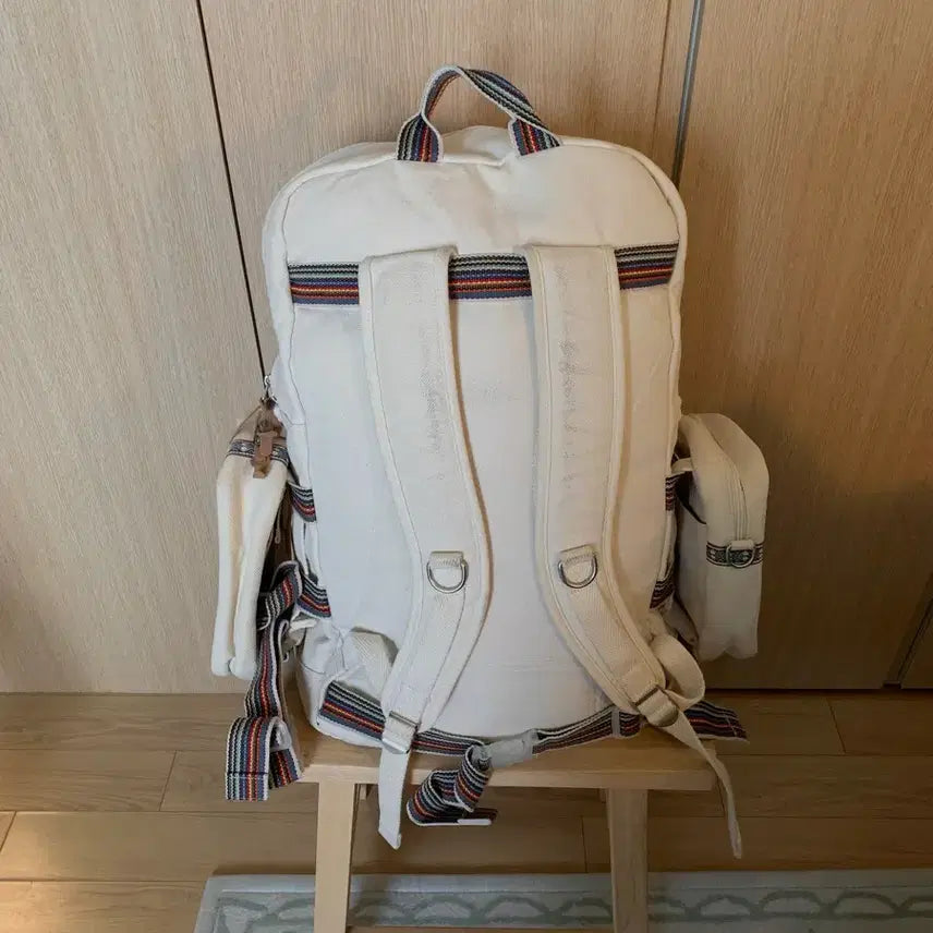 [BUNJANG] Yeorakids Ivory Canvas Backpack / 여락이들 아이보리 캔버스 백팩 가방