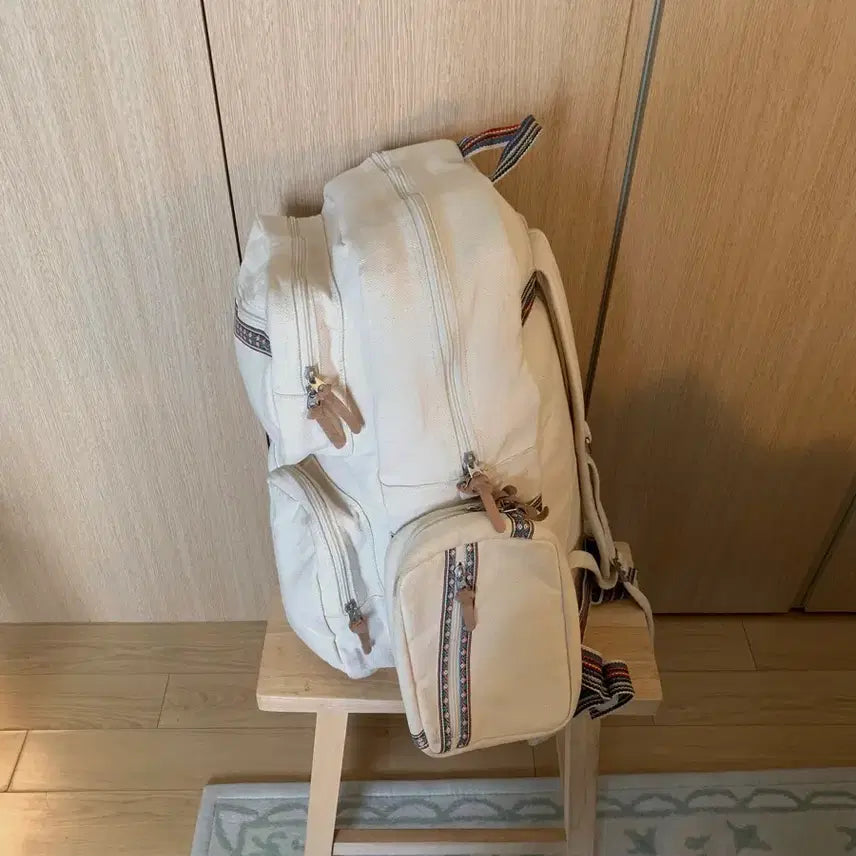 [BUNJANG] Yeorakids Ivory Canvas Backpack / 여락이들 아이보리 캔버스 백팩 가방