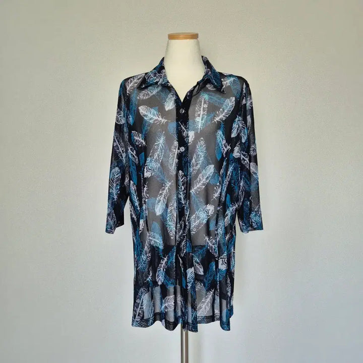 [BUNJANG] Blue Patterned Mesh Blouse / 블루 패턴 망사 블라우스
