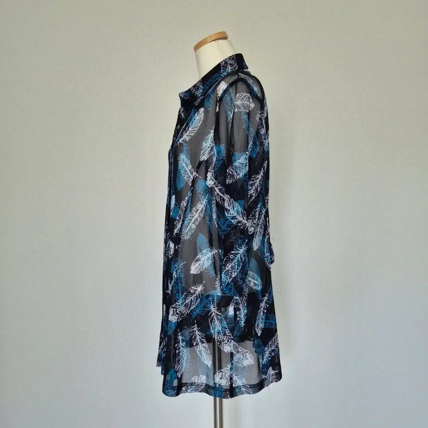 [BUNJANG] Blue Patterned Mesh Blouse / 블루 패턴 망사 블라우스