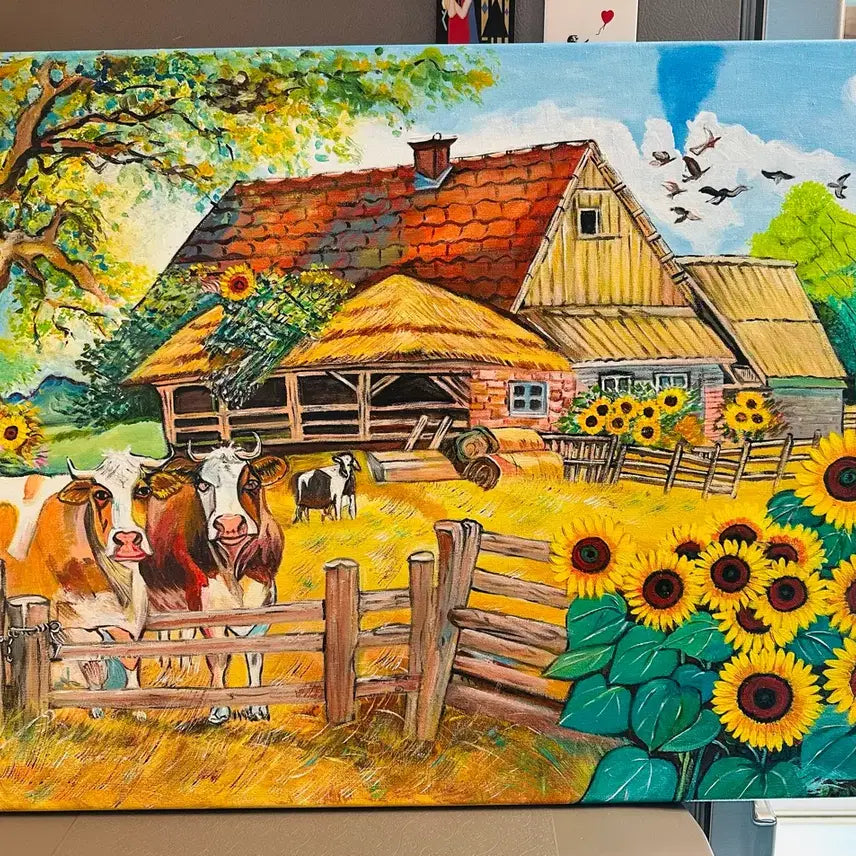 [BUNJANG] Cow and Landscape Canvas Painting / 소와풍경(캔버스)