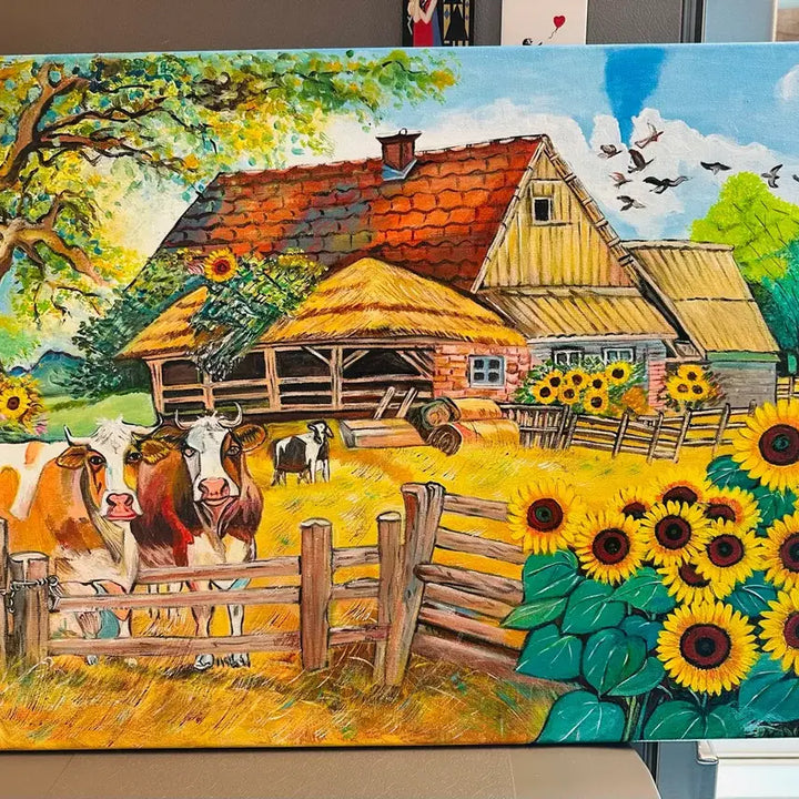 [BUNJANG] Cow and Landscape Canvas Painting / 소와풍경(캔버스)