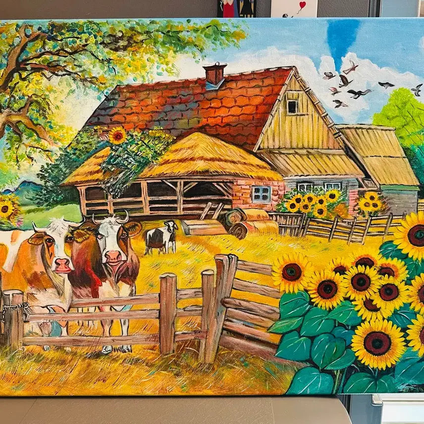 [BUNJANG] Cow and Landscape Canvas Painting / 소와풍경(캔버스)