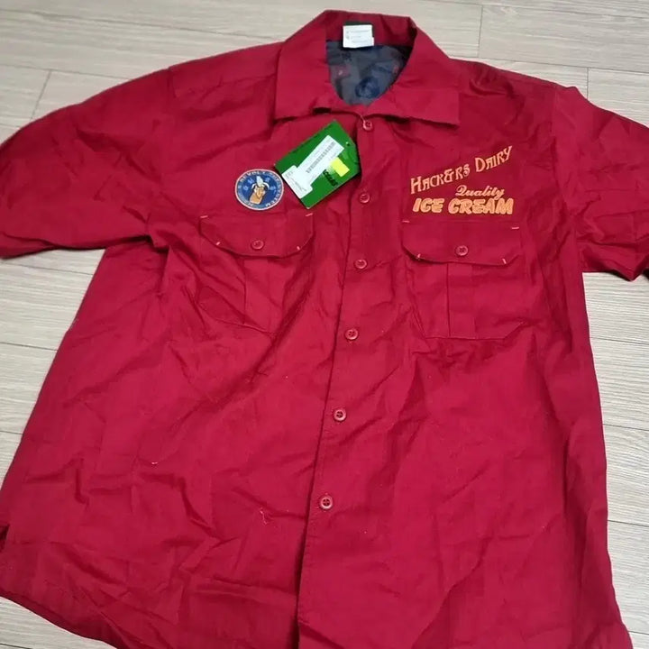 [BUNJANG] Vintage Hackers Dairy Short Sleeve Bowling Shirt Red (100-105) / 빈티지 해커스 데어리 반팔 볼링셔츠 레드(100-105)