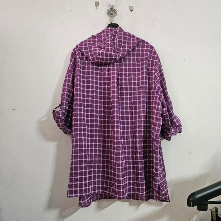 [BUNJANG] Purple Check Shirt with Floral Embroidery / 퍼플 체크 남방 셔츠 꽃 자수