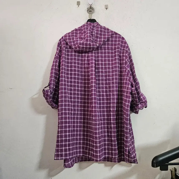 [BUNJANG] Purple Check Shirt with Floral Embroidery / 퍼플 체크 남방 셔츠 꽃 자수