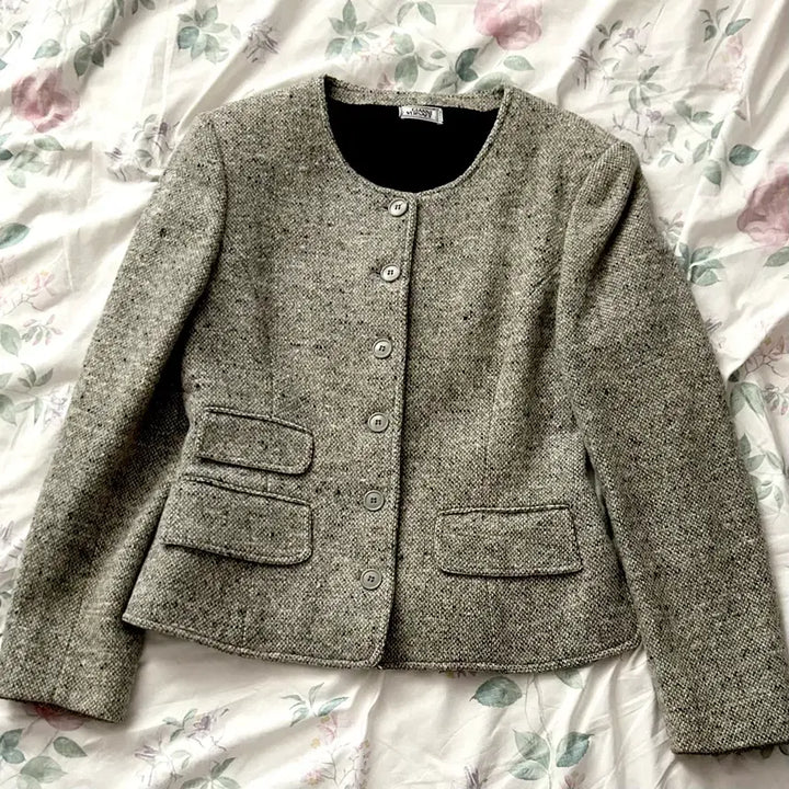 [BUNJANG] Gianni Versace Vintage Herringbone Lapel-less Tweed Jacket / 희귀/상태최상) 잔니 베르사체 빈티지 헤링본 노카라 트위드 자켓