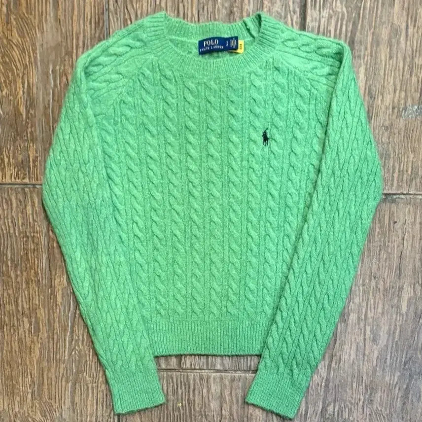 [BUNJANG] Polo Ralph Lauren Cable Knit Sweater Green / 폴로 케이블 꽈배기 니트 그린