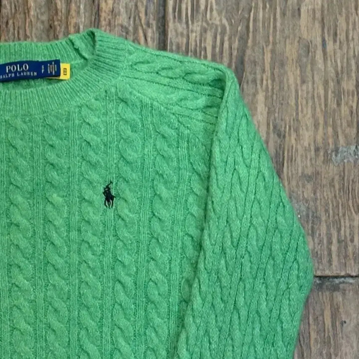 [BUNJANG] Polo Ralph Lauren Cable Knit Sweater Green / 폴로 케이블 꽈배기 니트 그린