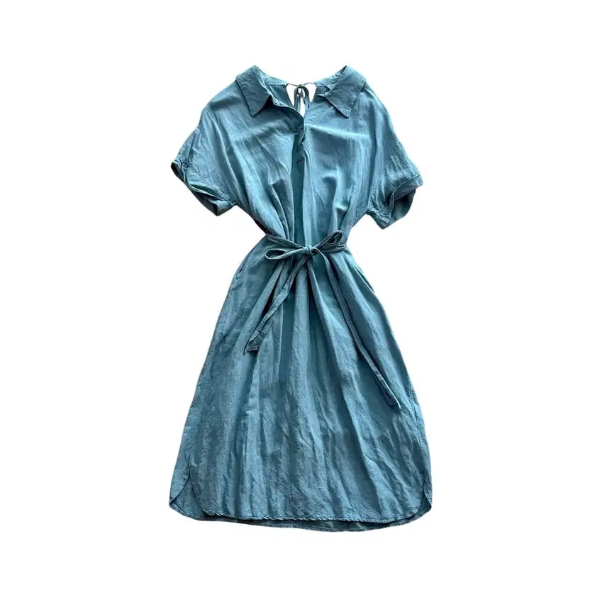 [BUNJANG] Codes Combine Mint &amp; Sky Blue Linen Blend Midi Dress / codes combine 반팔 원피스