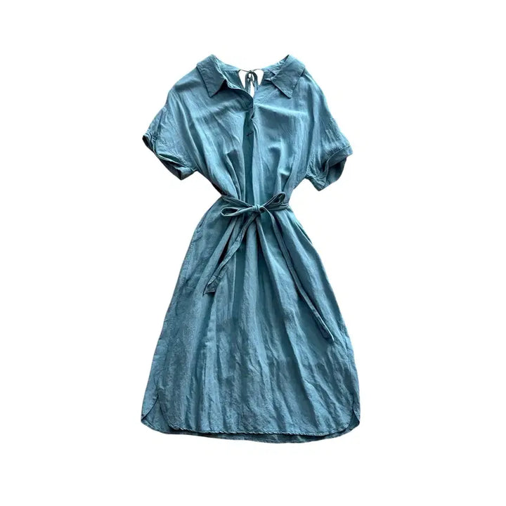 [BUNJANG] Codes Combine Mint &amp; Sky Blue Linen Blend Midi Dress / codes combine 반팔 원피스