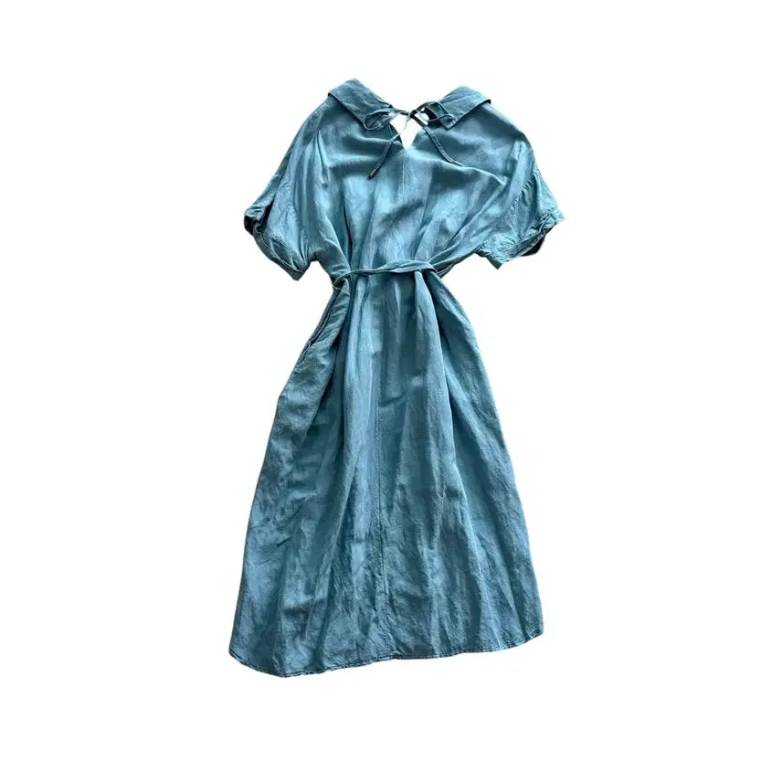 [BUNJANG] Codes Combine Mint &amp; Sky Blue Linen Blend Midi Dress / codes combine 반팔 원피스