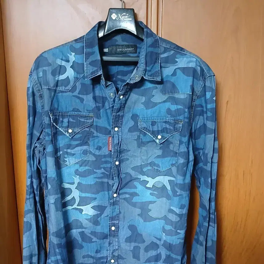 [BUNJANG] DSQUARED2 Blue Camo Logo Shirt / 디스퀘어드2 블루 카모 셔츠