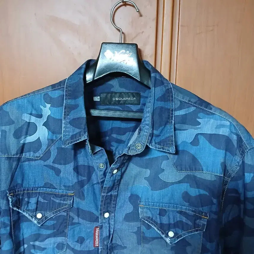 [BUNJANG] DSQUARED2 Blue Camo Logo Shirt / 디스퀘어드2 블루 카모 셔츠