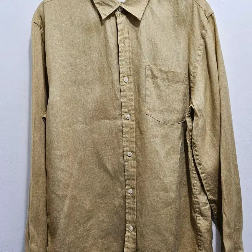 [BUNJANG] Giordano Linen Long Sleeve Shirt Beige 105 / 지오다노 린넨 긴팔 셔츠 베이지 105