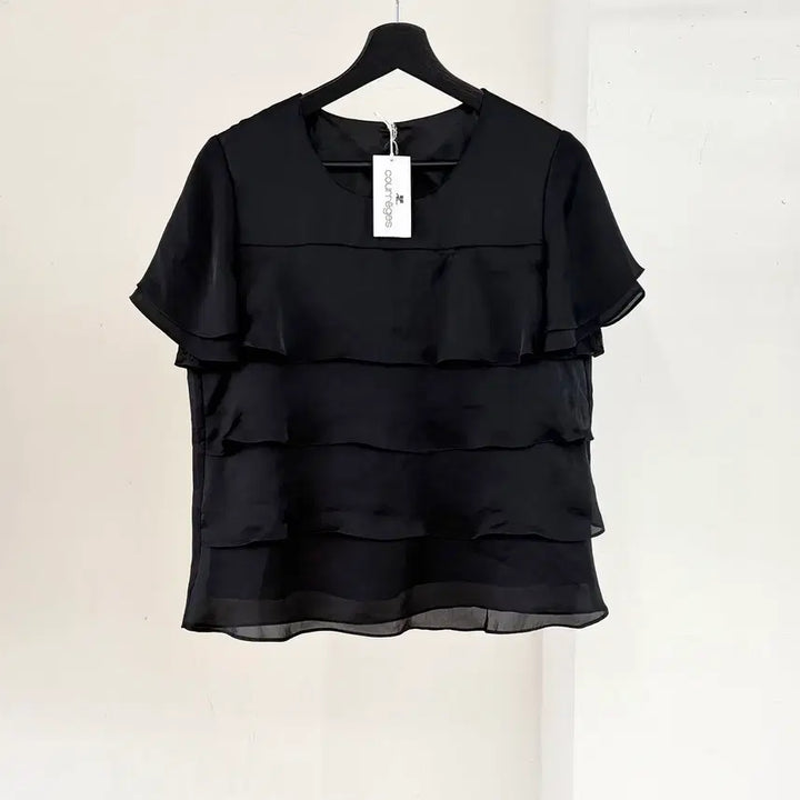 [BUNJANG] Courreges Black Frill Chiffon Half Blouse / 꾸레쥬 블랙 프릴 쉬폰 하프 블라우스